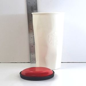 𝅺STARBUCKS 2013 10oz Textured Travel Mug with a Red Lid. #1
